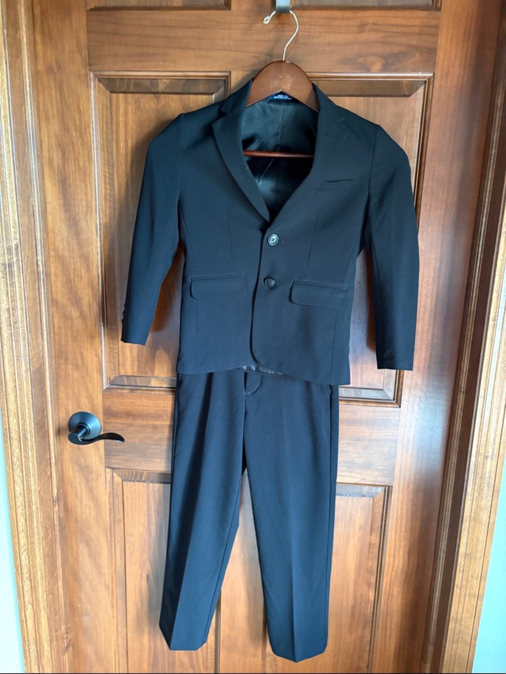Chaps Black Two-Piece Suit Jacket & Trousers- Boys 7